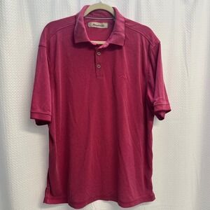 Tommy Bahama Mens Magenta Pink Waffle Knit Short Sleeve Polo Shirt Marlin Logo